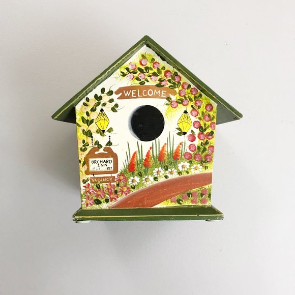 VINTAGE Cozy Cottagecore Tissue Box Hand Painted Orchard Path Field Of Flowers - Picture 2 of 11